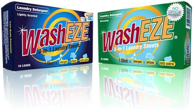 WashEZE 3 in 1 Laundry Detergent Pods, 10 Count, Unscented, Portable, TSA Compliant, Stain Fighter, Fabric Softener, Static Guard - Product Image