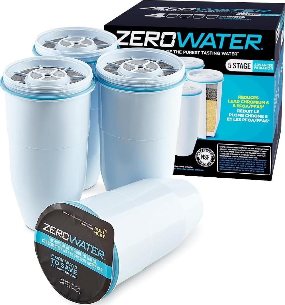 ZeroWater Official Replacement Filter - 5-Stage 0 TDS Water Filter Replacement IAPMO Certified to Reduce Lead, Chromium, and PFOA/PFOS 4-Pack - Product Image