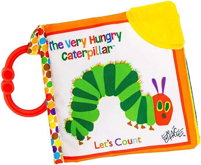 Let's Count Soft Book - World of Eric Carle the Very Hungry Caterpillar Baby on the Go Clip Teething Crinkle Soft Sensory Book for Babies, 5.25x5.25 Inch - Image 1