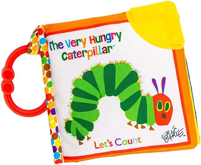 Let's Count Soft Book - World of Eric Carle the Very Hungry Caterpillar Baby on the Go Clip Teething Crinkle Soft Sensory Book for Babies, 5.25x5.25 Inch - Product Image