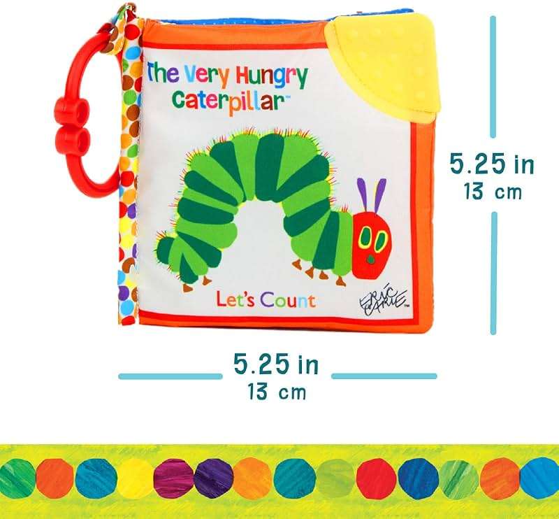 Let's Count Soft Book - World of Eric Carle the Very Hungry Caterpillar Baby on the Go Clip Teething Crinkle Soft Sensory Book for Babies, 5.25x5.25 Inch - Image 2