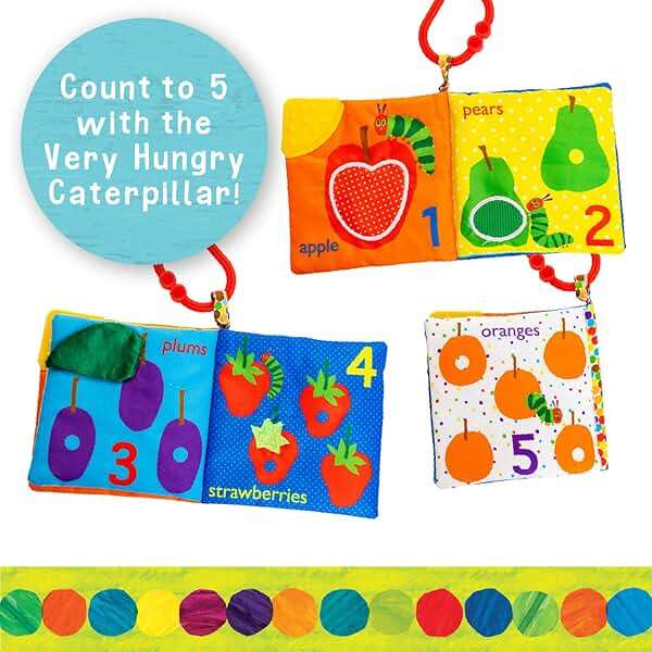 Let's Count Soft Book - World of Eric Carle the Very Hungry Caterpillar Baby on the Go Clip Teething Crinkle Soft Sensory Book for Babies, 5.25x5.25 Inch - Image 3