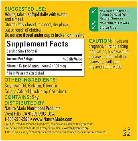 Nature Made Vitamin K2 100 mcg, Healthy Bone Supplements, 30 Softgels, 30 Day Supply - Image 5