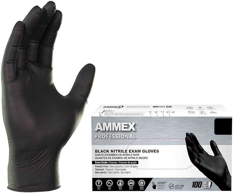 AMMEX Black Nitrile Exam Gloves, 3 Mil Medical Disposable Latex-Free Powder-Free, Non Sterile for Tattoo, Dental, Bulk - Image 1