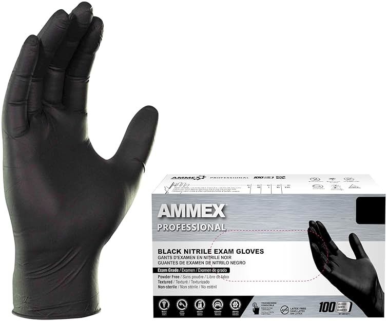 AMMEX Black Nitrile Exam Gloves, 3 Mil Medical Disposable Latex-Free Powder-Free, Non Sterile for Tattoo, Dental, Bulk - Product Image