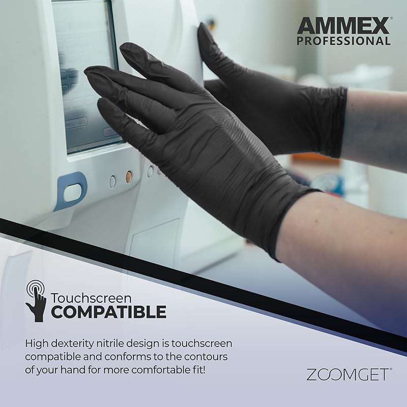 AMMEX Black Nitrile Exam Gloves, 3 Mil Medical Disposable Latex-Free Powder-Free, Non Sterile for Tattoo, Dental, Bulk - Image 4