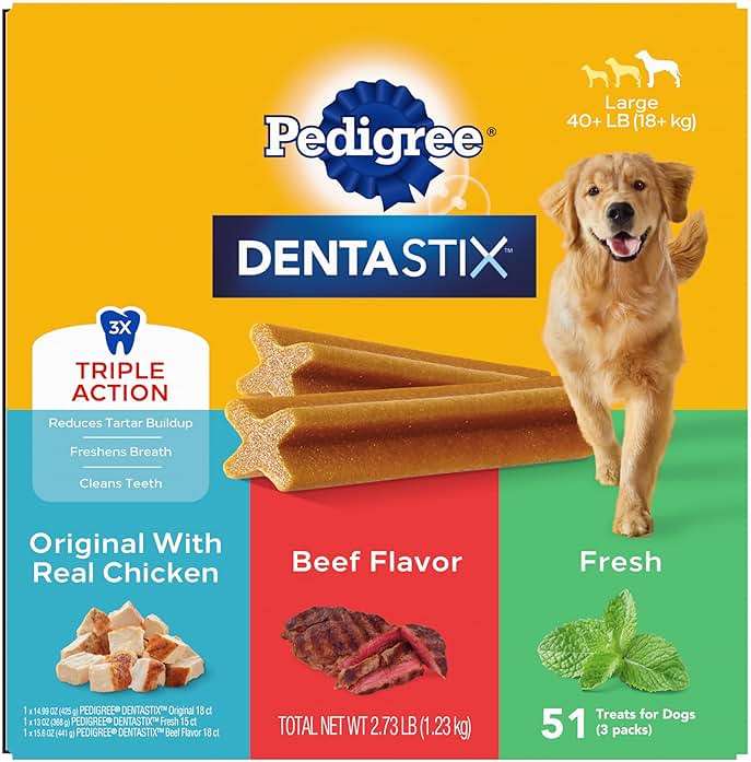Pedigree Dentastix Large Breed Dog Treats, Original, Beef & Fresh Flavor, 2.73 lb. Variety Pack (51 Treats) - Image 1