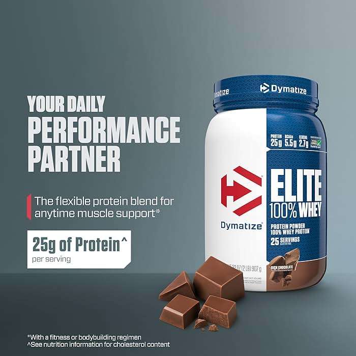 Dymatize Elite 100% Whey Protein Powder, Chocolate, 25g of Protein, 5.5g BCAAs, Less Than 140 Cal., Gluten Free, 3g Carb, 2g Sugar, 3g Fat (25 Servings) - Image 2