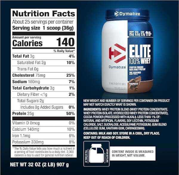 Dymatize Elite 100% Whey Protein Powder, Chocolate, 25g of Protein, 5.5g BCAAs, Less Than 140 Cal., Gluten Free, 3g Carb, 2g Sugar, 3g Fat (25 Servings) - Image 7