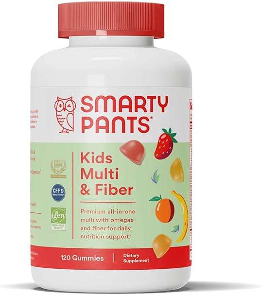 SmartyPants Kids Multivitamin Gummies and Fiber Supplement: Vitamin D3, C, Vitamin B12, B6, A, Zinc, Biotin, Inositol, Fiber Gummies, Three Fruit Flavors, 120 Count (30 Day Supply) - Image 1