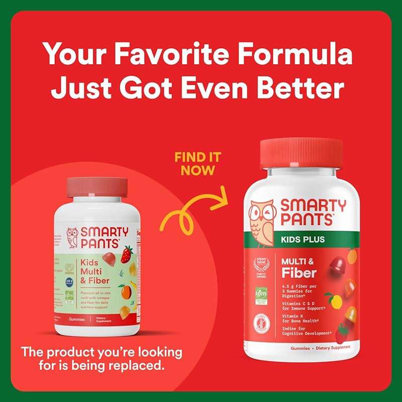 SmartyPants Kids Multivitamin Gummies and Fiber Supplement: Vitamin D3, C, Vitamin B12, B6, A, Zinc, Biotin, Inositol, Fiber Gummies, Three Fruit Flavors, 120 Count (30 Day Supply) - Image 2