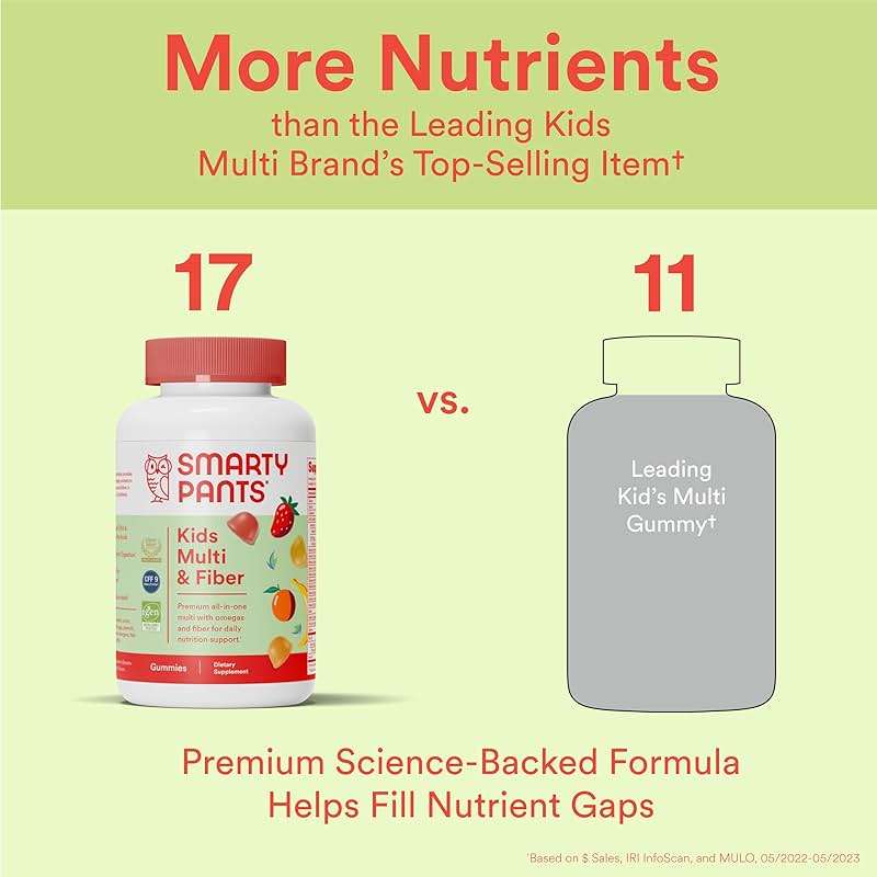 SmartyPants Kids Multivitamin Gummies and Fiber Supplement: Vitamin D3, C, Vitamin B12, B6, A, Zinc, Biotin, Inositol, Fiber Gummies, Three Fruit Flavors, 120 Count (30 Day Supply) - Image 5