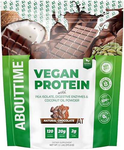 About Time Vegan Protein Powder 20g Chocolate, Natural Ingredients, Non-GMO, Plant Based, Gluten Free, Soy Free, Dairy Free, 32 Servings - Image 1