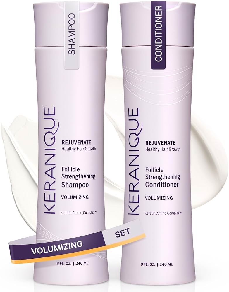 Keranique Volumizing Shampoo & Conditioner Set for Hair Repair, Growth & Thinning Hair Support – Keratin, Biotin, Menthol & Niacinamide, Lightweight Strengthening Formula - Keratin Amino Complex™ - Product Image