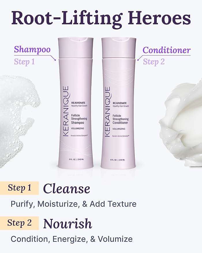Keranique Volumizing Shampoo & Conditioner Set for Hair Repair, Growth & Thinning Hair Support – Keratin, Biotin, Menthol & Niacinamide, Lightweight Strengthening Formula - Keratin Amino Complex™ - Image 6