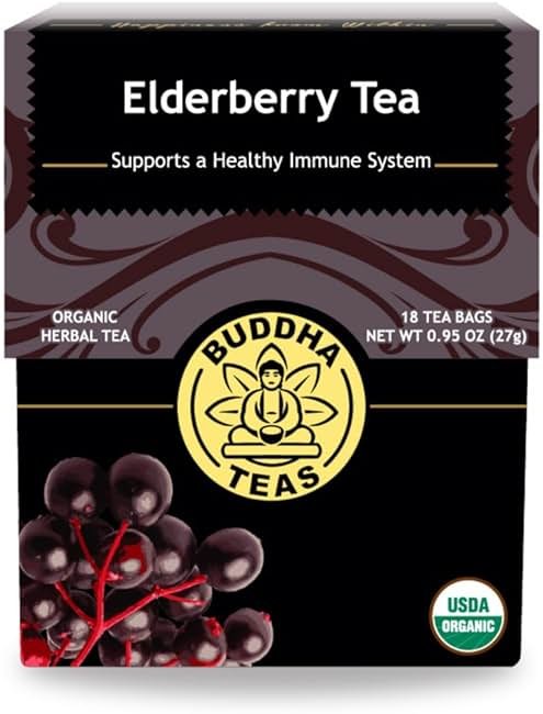 Buddha Teas - Organic Elderberry - Herbal Tea - For Health & Wellbeing - With Antioxidants & Minerals - Clean Ingredients - Caffeine Free - OU Kosher & Non-GMO - 18 Tea Bags (Pack of 1) - Product Image