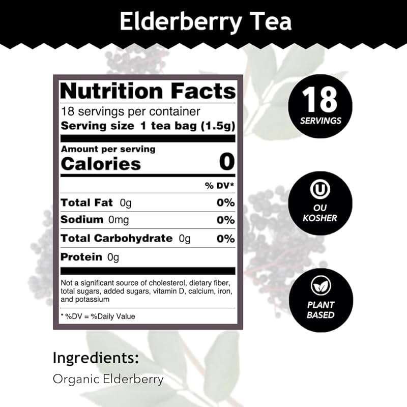 Buddha Teas - Organic Elderberry - Herbal Tea - For Health & Wellbeing - With Antioxidants & Minerals - Clean Ingredients - Caffeine Free - OU Kosher & Non-GMO - 18 Tea Bags (Pack of 1) - Image 2
