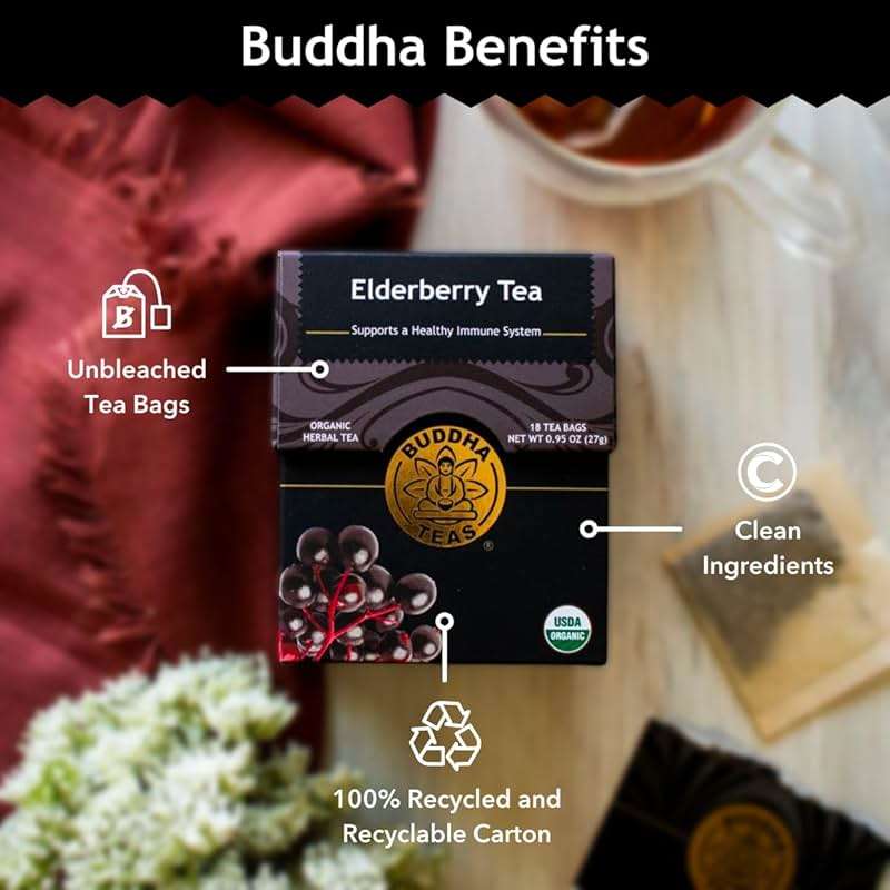 Buddha Teas - Organic Elderberry - Herbal Tea - For Health & Wellbeing - With Antioxidants & Minerals - Clean Ingredients - Caffeine Free - OU Kosher & Non-GMO - 18 Tea Bags (Pack of 1) - Image 5