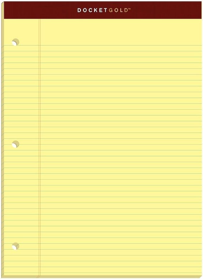 TOPS Legal Pads, 2 Pack, Premium Docket Gold Note Pads, 100 Narrow Ruled 8.5 x 11 Sheets, Thick Canary Yellow Paper with Extra Hard Back, 3 Hole Punched, 2X More Sheets, Proudly Made in the USA - Product Image