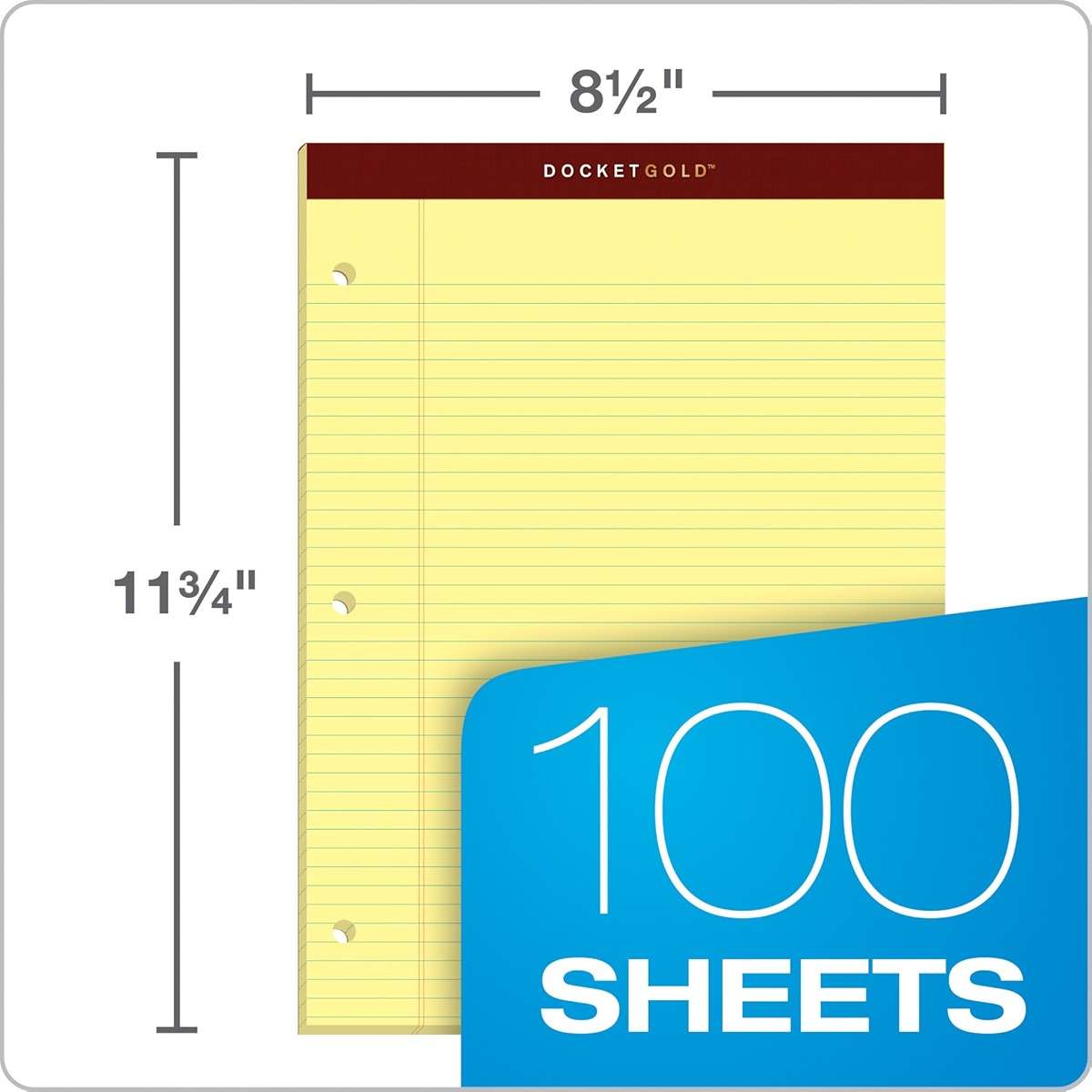 TOPS Legal Pads, 2 Pack, Premium Docket Gold Note Pads, 100 Narrow Ruled 8.5 x 11 Sheets, Thick Canary Yellow Paper with Extra Hard Back, 3 Hole Punched, 2X More Sheets, Proudly Made in the USA - Image 2
