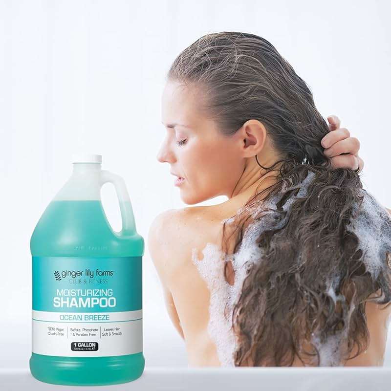 Ginger Lily Farms Club & Fitness Moisturizing Shampoo for All Hair Types, 100% Vegan & Cruelty-Free, Ocean Breeze Scent, 1 Gallon (128 fl oz) Refill - Image 5
