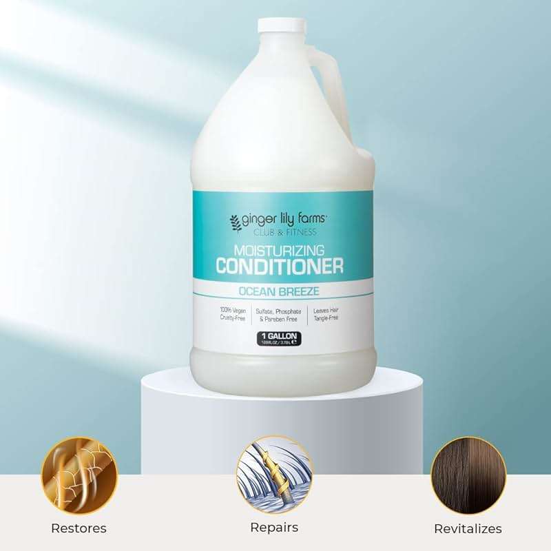 Ginger Lily Farms Club & Fitness Moisturizing Conditioner for Dry Hair, 100% Vegan & Cruelty-Free, Ocean Breeze Scent, 1 Gallon (128 fl oz) Refill - Image 4