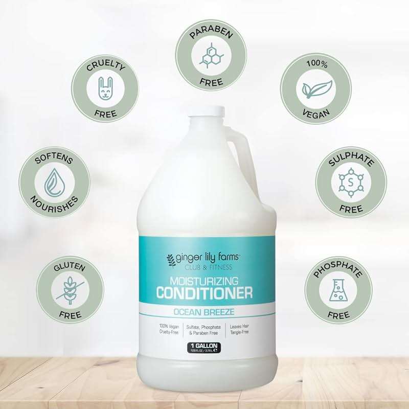 Ginger Lily Farms Club & Fitness Moisturizing Conditioner for Dry Hair, 100% Vegan & Cruelty-Free, Ocean Breeze Scent, 1 Gallon (128 fl oz) Refill - Image 5