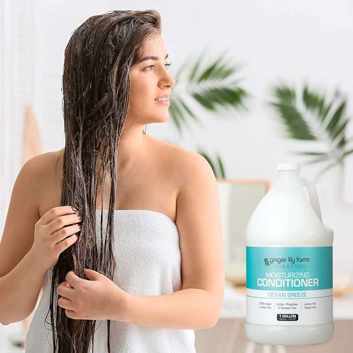 Ginger Lily Farms Club & Fitness Moisturizing Conditioner for Dry Hair, 100% Vegan & Cruelty-Free, Ocean Breeze Scent, 1 Gallon (128 fl oz) Refill - Image 6