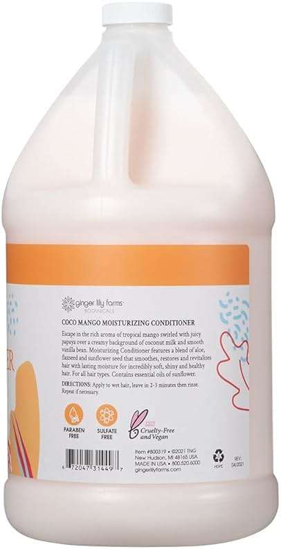 Ginger Lily Farms Botanicals Moisturizing Conditioner for All Hair Types, Coco Mango, 100% Vegan & Cruelty-Free, Coconut Mango Scent, 1 Gallon Refill - Image 3