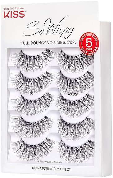 Kiss Looks So Natural, So Wispy False Eyelashes, 5 Pairs, 14mm, Reusable Thin Band Strip Lashes for Bouncy Volume & Curl, Lightweight, Easy-to-Apply Crisscross Pattern for Seamless Natural Look - Image 2
