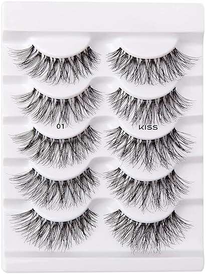 Kiss Looks So Natural, So Wispy False Eyelashes, 5 Pairs, 14mm, Reusable Thin Band Strip Lashes for Bouncy Volume & Curl, Lightweight, Easy-to-Apply Crisscross Pattern for Seamless Natural Look - Image 12