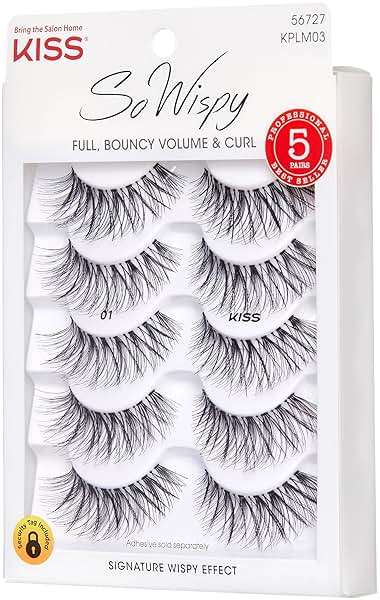 Kiss Looks So Natural, So Wispy False Eyelashes, 5 Pairs, 14mm, Reusable Thin Band Strip Lashes for Bouncy Volume & Curl, Lightweight, Easy-to-Apply Crisscross Pattern for Seamless Natural Look - Image 3
