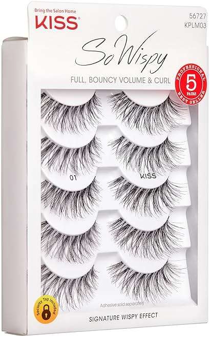 Kiss Looks So Natural, So Wispy False Eyelashes, 5 Pairs, 14mm, Reusable Thin Band Strip Lashes for Bouncy Volume & Curl, Lightweight, Easy-to-Apply Crisscross Pattern for Seamless Natural Look - Image 5