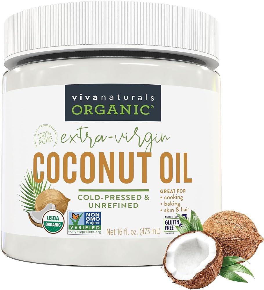 Viva Naturals Organic Coconut Oil, 16 fl oz – Unrefined, Cold-Pressed Extra Virgin Coconut Oil, USDA Organic & Non-GMO, Natural Cooking Oil, Hair Oil & Skin Oil - Product Image