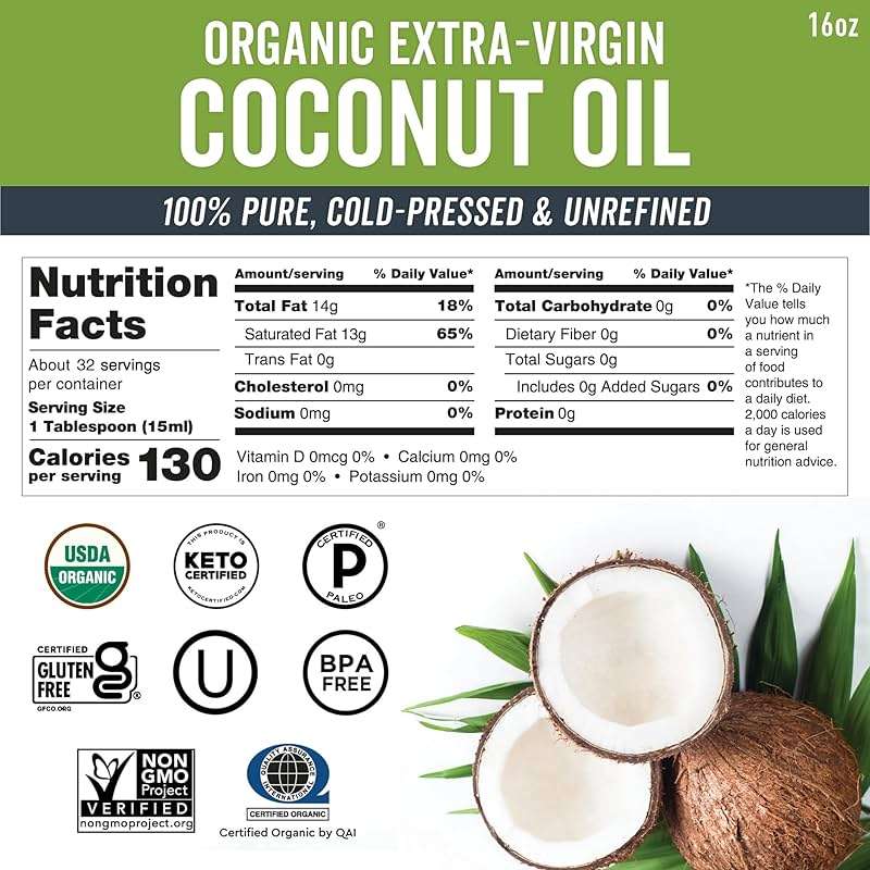 Viva Naturals Organic Coconut Oil, 16 fl oz – Unrefined, Cold-Pressed Extra Virgin Coconut Oil, USDA Organic & Non-GMO, Natural Cooking Oil, Hair Oil & Skin Oil - Image 2