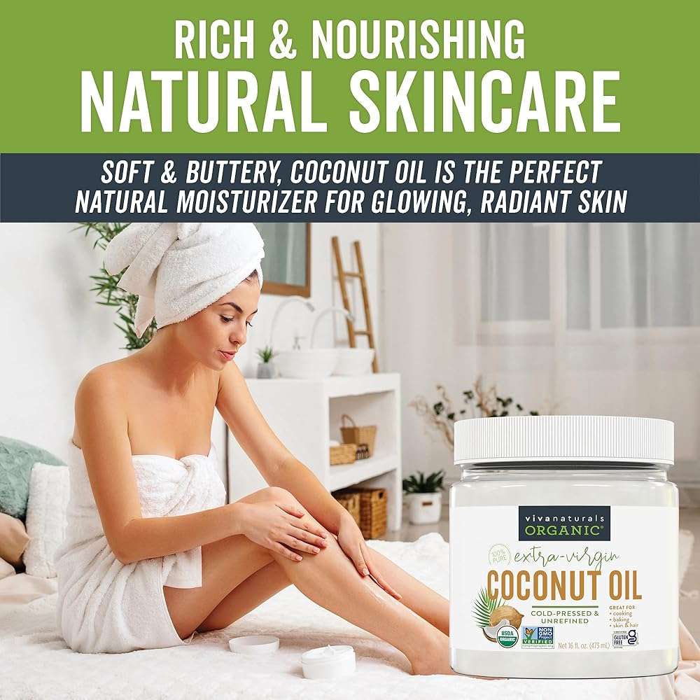 Viva Naturals Organic Coconut Oil, 16 fl oz – Unrefined, Cold-Pressed Extra Virgin Coconut Oil, USDA Organic & Non-GMO, Natural Cooking Oil, Hair Oil & Skin Oil - Image 5