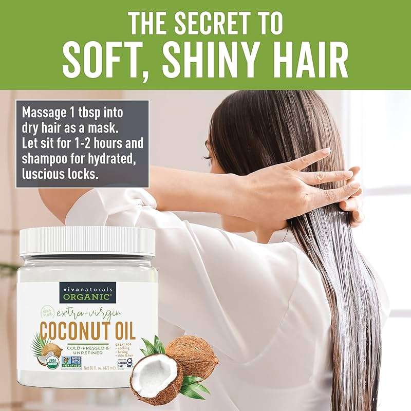 Viva Naturals Organic Coconut Oil, 16 fl oz – Unrefined, Cold-Pressed Extra Virgin Coconut Oil, USDA Organic & Non-GMO, Natural Cooking Oil, Hair Oil & Skin Oil - Image 6