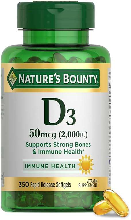 Nature's Bounty Vitamin D3 2000 IU | Supports Immune Health, Calcium Absorption & Bone Strength | Essential for Healthy Bones | Non-GMO, No-Gluten | 350 Softgels, 1 Serving Per Day for Daily Health - Image 1
