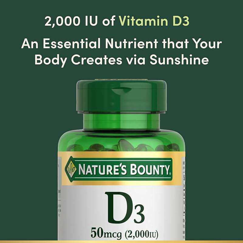 Nature's Bounty Vitamin D3 2000 IU | Supports Immune Health, Calcium Absorption & Bone Strength | Essential for Healthy Bones | Non-GMO, No-Gluten | 350 Softgels, 1 Serving Per Day for Daily Health - Image 3