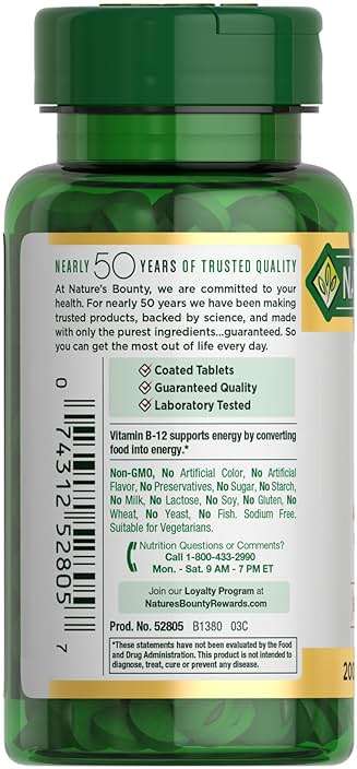 Nature's Bounty Vitamin B12 1000 mcg Supplements, Supports Energy Metabolism, 200 Ct - Image 7