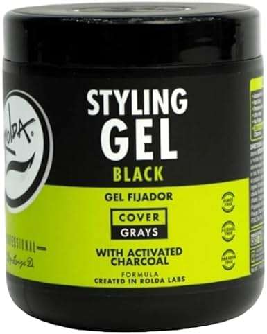 Rolda Black Hair Gel for Men - Medium Hold Styling Gel with Activated Charcoal for Wet Look - Covers Grays & Enhances Black Hair - Flake + Alcohol Free (17.6 oz) - Image 1