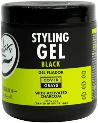 Rolda Black Hair Gel for Men - Medium Hold Styling Gel with Activated Charcoal for Wet Look - Covers Grays & Enhances Black Hair - Flake + Alcohol Free (17.6 oz) - Product Image