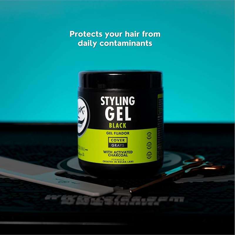 Rolda Black Hair Gel for Men - Medium Hold Styling Gel with Activated Charcoal for Wet Look - Covers Grays & Enhances Black Hair - Flake + Alcohol Free (17.6 oz) - Image 2