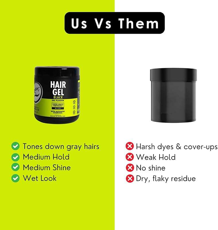 Rolda Black Hair Gel for Men - Medium Hold Styling Gel with Activated Charcoal for Wet Look - Covers Grays & Enhances Black Hair - Flake + Alcohol Free (17.6 oz) - Image 6