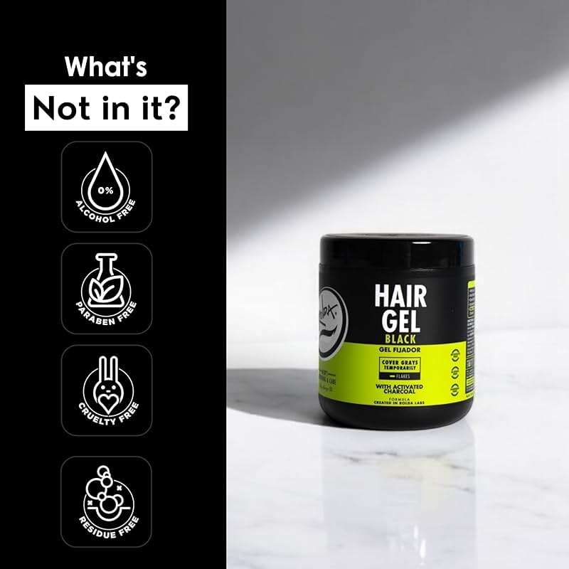 Rolda Black Hair Gel for Men - Medium Hold Styling Gel with Activated Charcoal for Wet Look - Covers Grays & Enhances Black Hair - Flake + Alcohol Free (17.6 oz) - Image 7