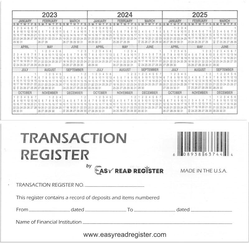 Checkbook Register, Made in The USA, Check Registers for Personal, Blank Ledger Transaction Registers for Personal or Business Bank, Check Register Book (23-24-25 Calendars, 10) - Product Image