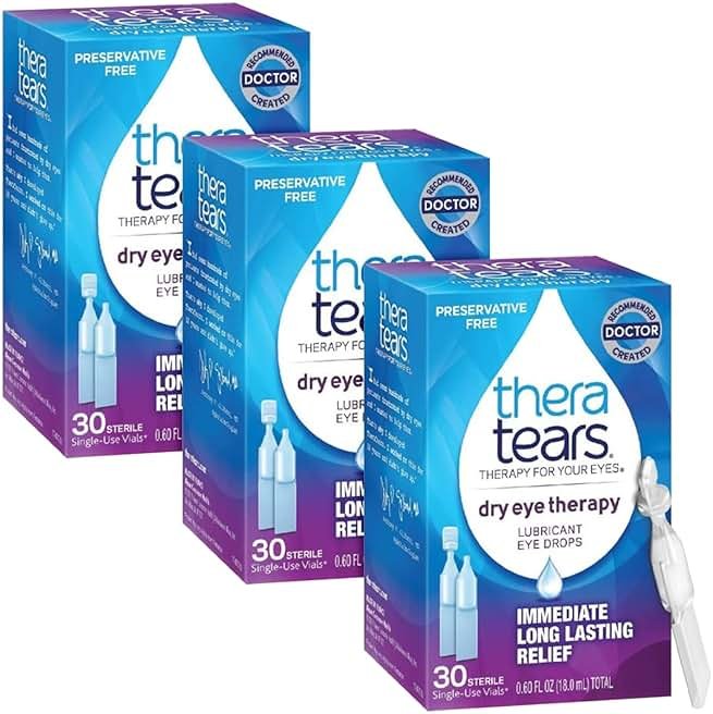 TheraTears Dry Eye Therapy Lubricating Eye Drops for Dry Eyes, Preservative Free eye drops, 30 Single-Use Vials (Pack of 3) - Product Image