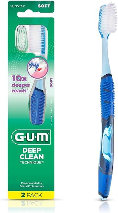 GUM Technique Deep Clean Toothbrush - Full Head - Soft Toothbrushes for Adults with Sensitive Gums - Extra Fine Bristles, 2 Count - Image 1