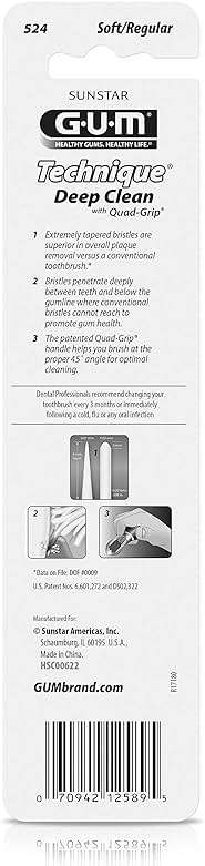 GUM Technique Deep Clean Toothbrush - Full Head - Soft Toothbrushes for Adults with Sensitive Gums - Extra Fine Bristles, 2 Count - Image 2