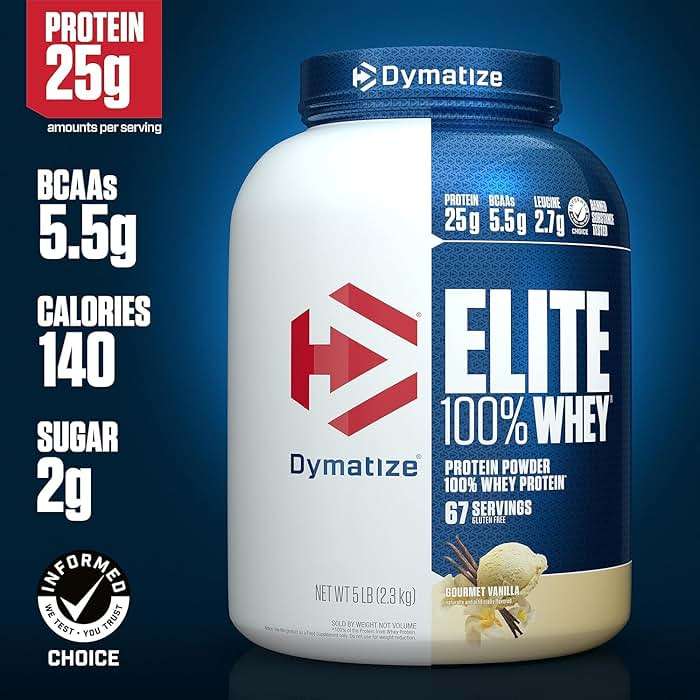 Dymatize Elite 100% Whey Protein Powder, Vanilla, 25g of Protein, 5.5g BCAAs, Less Than 140 Cal., Gluten Free, 2g Carb, 2g Sugar, 3g Fat (67 Servings) - Image 2